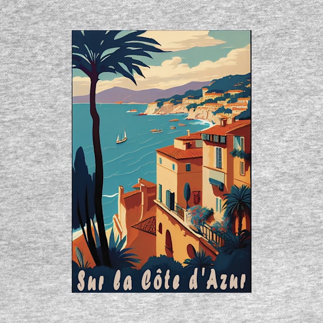 Sur la Cote d Azur vintage travel poster by GreenMary Design